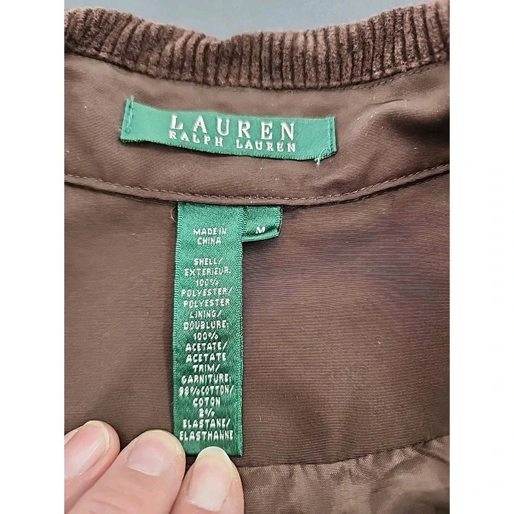 Lauren Ralph Lauren LRL Utility Jacket Coat M Full Button Corduroy Belted Lined - Picture 4 of 8